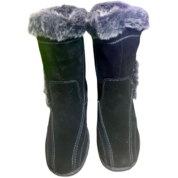 Spring Step Faux Fur Suede Winter Boots Women’s10 Black Water Resistant NEW - Picture 2 of 14